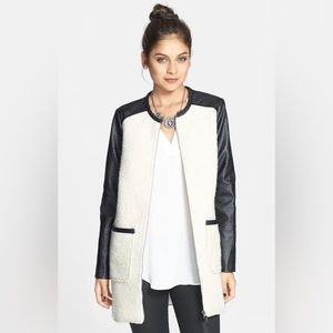 NWOT NORDSTROM Jolt faux leather and wool blend coat jacket Sz M